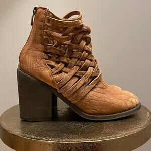 Free People Carrera Ankle Boots | 36, US 6, Brown Leather, Woven Cutout New NWOB